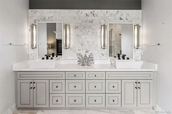 Bathroom, Dual Sink Vanities, Interior, Marble, Marble Walls