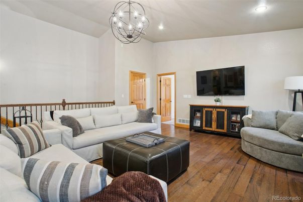 Chandelier, Interior, Living room, Recessed Lighting, Wood Texture Flooring