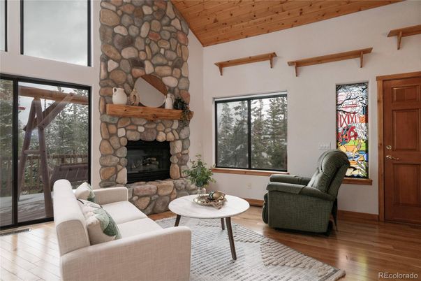 Fireplace, Interior, Stone Walls, Wooden Ceilings, Wood Texture Flooring