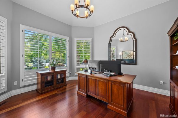 Chandelier, Home Office, Interior, Wood Texture Flooring