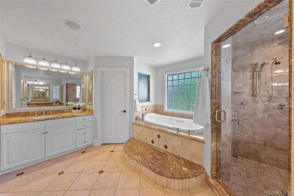 Bathroom, Dual Sink Vanities, Glass Shower, Interior, Recessed Lighting