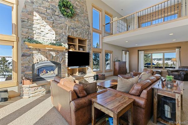 Fireplace, Interior, Living room, Recessed Lighting, Stone Walls