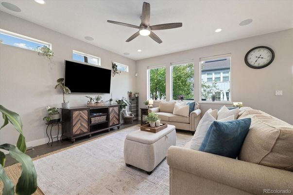 Interior, Living room, Recessed Lighting, Wood Texture Flooring