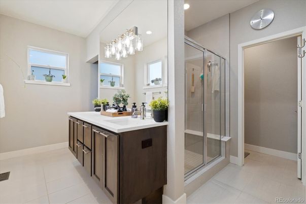 Bathroom, Dual Sink Vanities, Glass Shower, Interior, Recessed Lighting