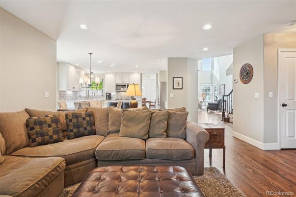 Interior, Kitchen, Living room, Pendant Lights, Recessed Lighting, Stainless Steel Appliances, Wood Texture Flooring