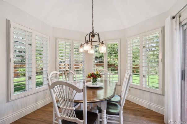 Dining room, Interior, Pendant Lights, Wood Texture Flooring