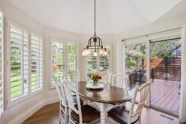 Dining room, Interior, Pendant Lights, Wood Texture Flooring