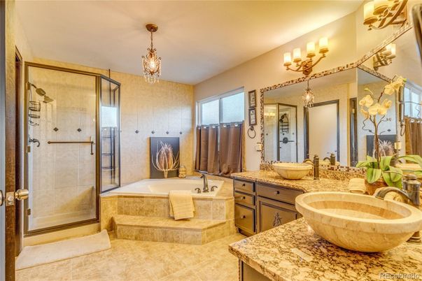 Bathroom, Dual Sink Vanities, Glass Shower, Interior, Pendant Lights