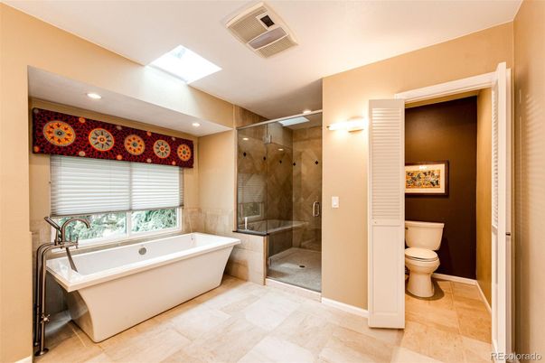 Bathroom, Free Standing Baths, Glass Shower, Interior, Recessed Lighting
