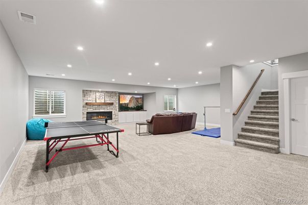 Fireplace, Game Room, Interior, Living room, Recessed Lighting