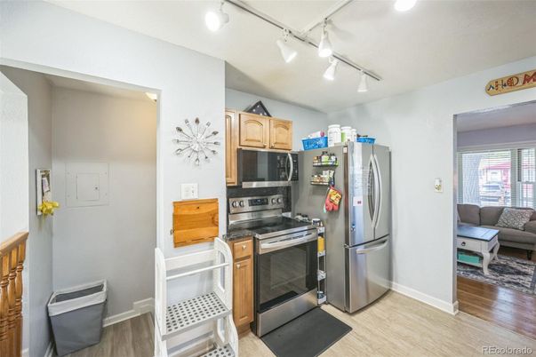 Interior, Kitchen, Stainless Steel Appliances, Wood Texture Flooring