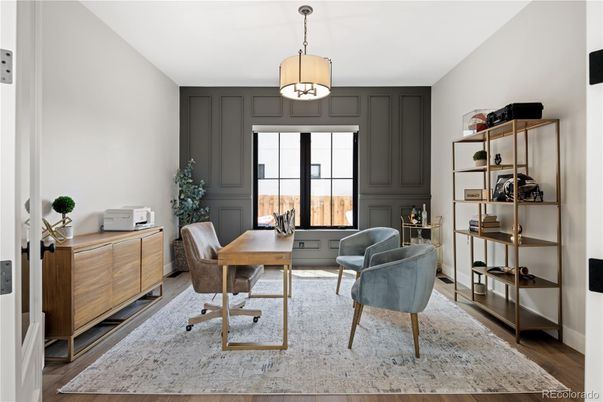 Home Office, Interior, Pendant Lights, Wood Texture Flooring