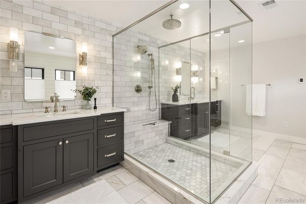 Bathroom, Dual Sink Vanities, Glass Shower, Interior, Recessed Lighting
