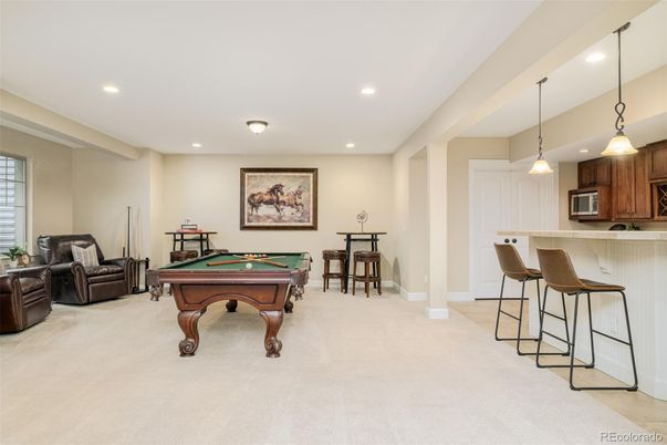 Billiard Table, Game Room, Interior, Pendant Lights, Recessed Lighting