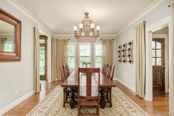 Chandelier, Dining room, Interior, Wood Texture Flooring