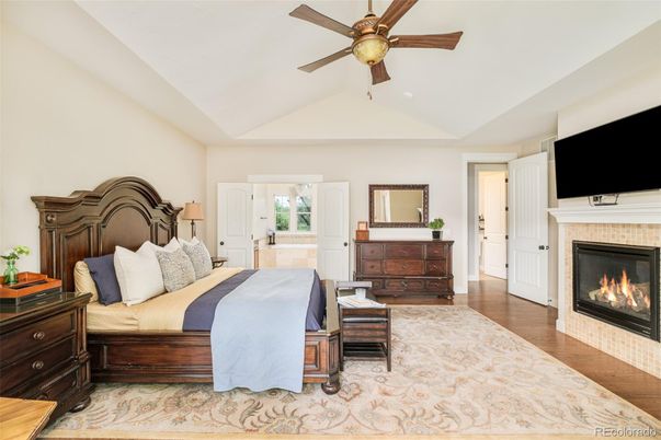Bedroom, Fireplace, Interior, Wood Texture Flooring