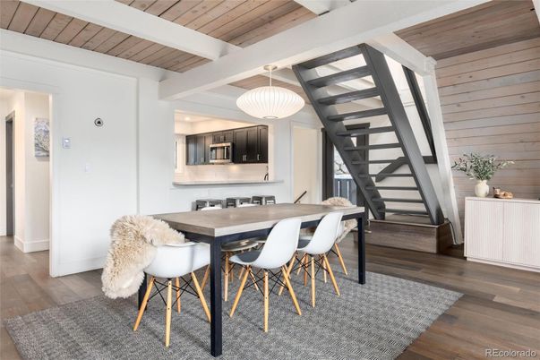 Dining room, Interior, Kitchen, Pendant Lights, Wooden Ceilings, Wood Texture Flooring, Wooden Walls
