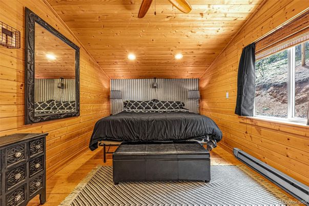 Bedroom, Interior, Recessed Lighting, Wooden Ceilings, Wood Texture Flooring, Wooden Walls