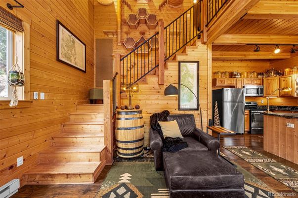 Interior, Kitchen, Living room, Stainless Steel Appliances, Wooden Beams, Wooden Ceilings, Wood Texture Flooring, Wooden Walls