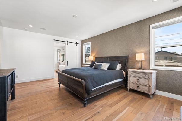 Bedroom, Interior, Recessed Lighting, Wood Texture Flooring