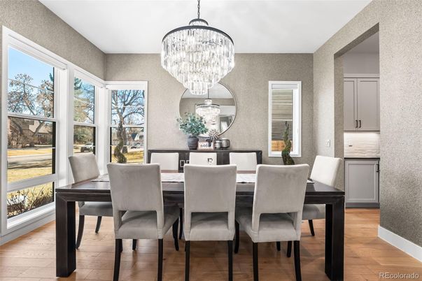 Chandelier, Dining room, Interior, Wood Texture Flooring