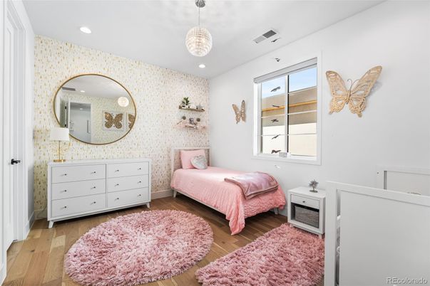 Bedroom, Interior, Pendant Lights, Recessed Lighting, Wood Texture Flooring