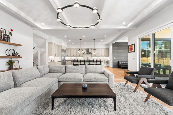 Interior, Kitchen, Living room, Pendant Lights, Recessed Lighting, Stainless Steel Appliances, Wood Texture Flooring