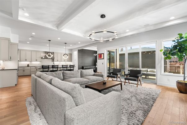 Interior, Kitchen, Living room, Pendant Lights, Recessed Lighting, Wood Texture Flooring