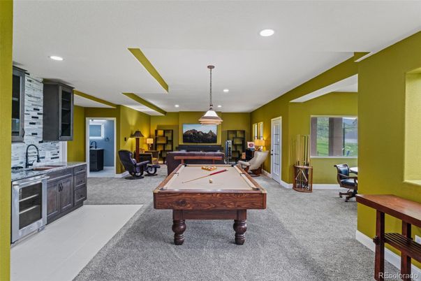 Billiard Table, Game Room, Interior, Pendant Lights, Recessed Lighting