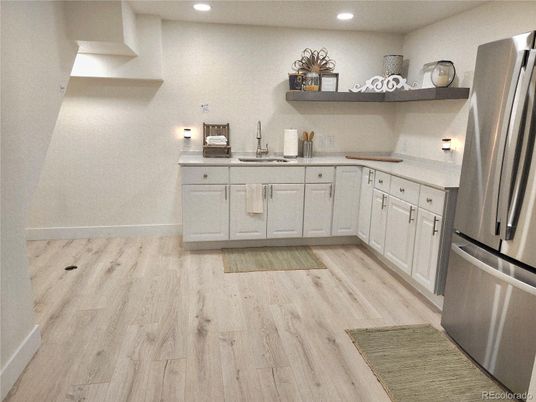 Interior, Kitchen, Recessed Lighting, Wood Texture Flooring