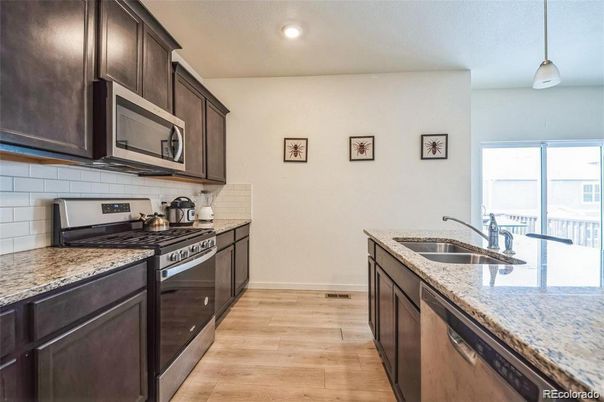 Interior, Kitchen, Pendant Lights, Recessed Lighting, Wood Texture Flooring