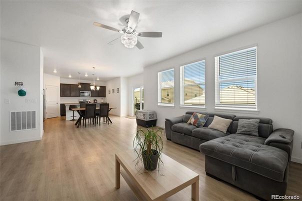 Dining room, Interior, Kitchen, Living room, Pendant Lights, Recessed Lighting, Wood Texture Flooring