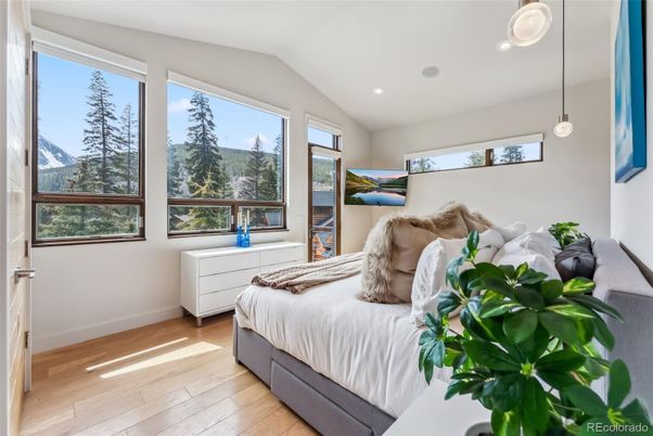 Bedroom, Interior, Pendant Lights, Recessed Lighting, Wood Texture Flooring