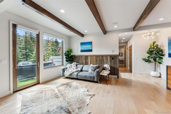 Interior, Pendant Lights, Recessed Lighting, Wooden Beams, Wood Texture Flooring