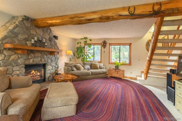 Fireplace, Interior, Living room, Stone Walls, Wooden Beams