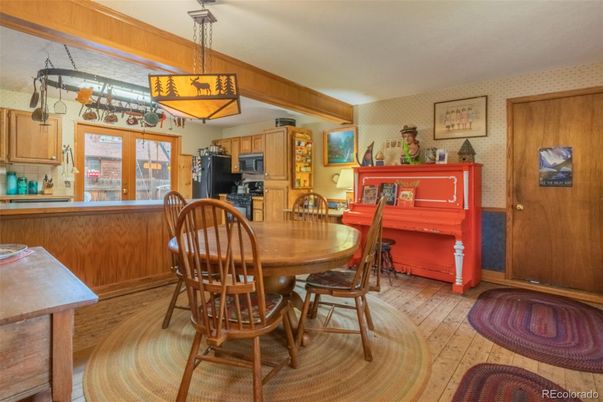 Dining room, Interior, Kitchen, Pendant Lights, Wood Texture Flooring
