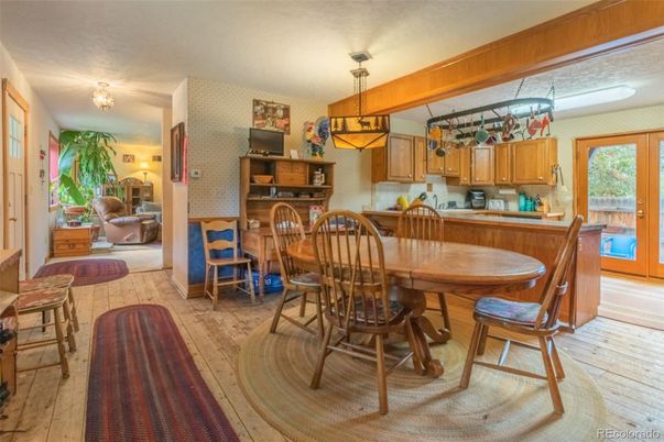 Dining room, Interior, Kitchen, Pendant Lights, Wood Texture Flooring
