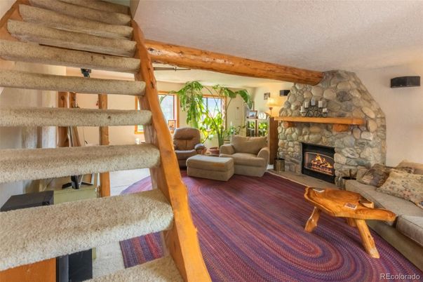 Fireplace, Interior, Living room, Stone Walls, Wooden Beams