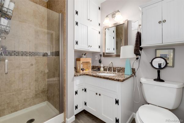 Bathroom, Glass Shower, Interior, Wood Texture Flooring