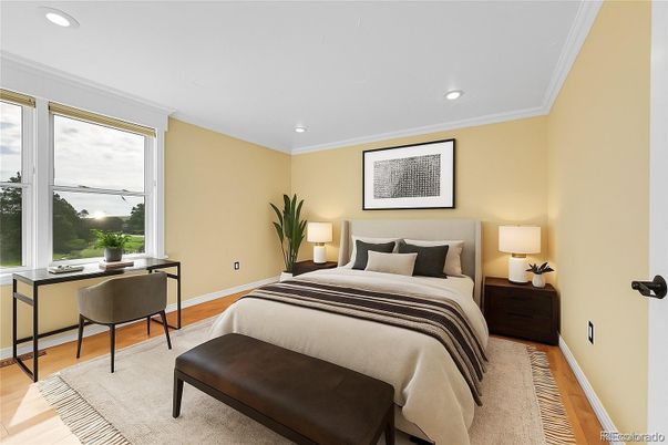 Bedroom, Home Office, Interior, Recessed Lighting, Wood Texture Flooring