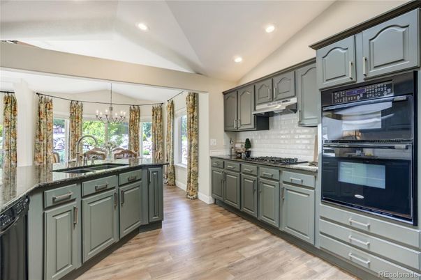 Chandelier, Interior, Kitchen, Pendant Lights, Recessed Lighting, Wood Texture Flooring