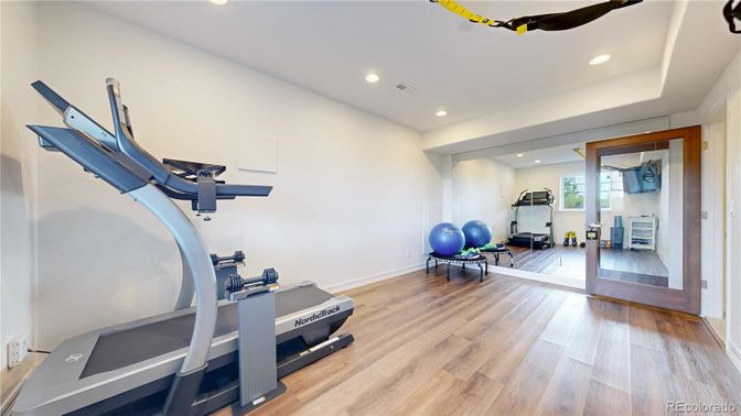 Fitness Equipment, Interior, Recessed Lighting, Wood Texture Flooring