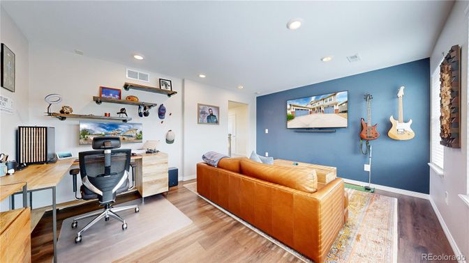 Home Office, Interior, Recessed Lighting, Wood Texture Flooring