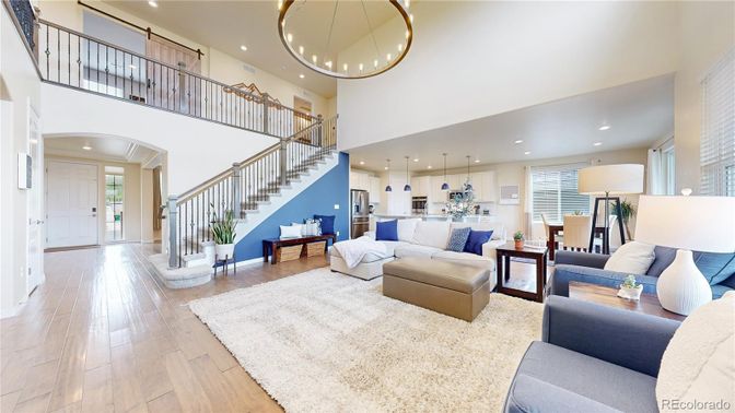Dining room, Interior, Kitchen, Living room, Pendant Lights, Recessed Lighting, Wood Texture Flooring