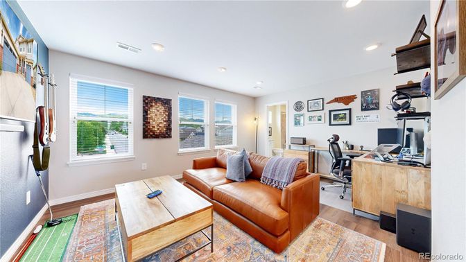 Home Office, Interior, Recessed Lighting, Wood Texture Flooring