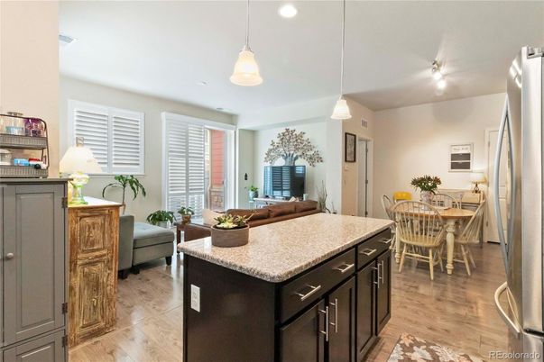 Dining room, Interior, Kitchen, Pendant Lights, Recessed Lighting, Wood Texture Flooring