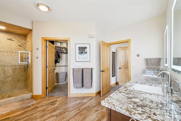 Bathroom, Glass Shower, Interior, Wood Texture Flooring