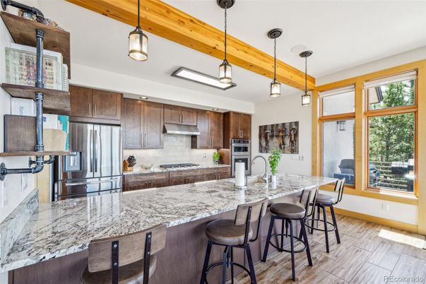 Interior, Kitchen, Pendant Lights, Stainless Steel Appliances, Wood Texture Flooring