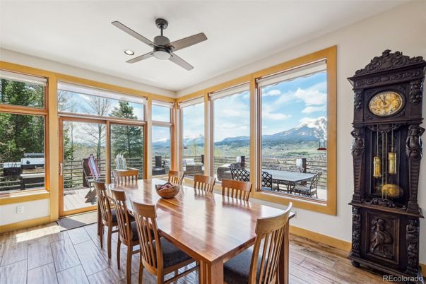 Dining room, Interior, Recessed Lighting, Sun Room, Wood Texture Flooring