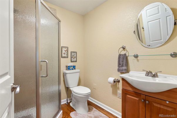 Bathroom, Glass Shower, Interior, Wood Texture Flooring
